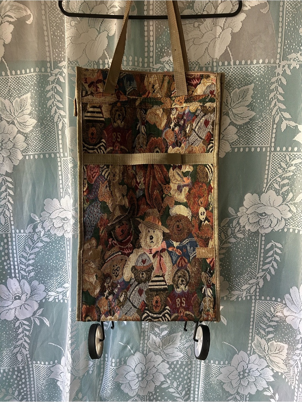 Vintage Bear Tapestry Rolling Tote!